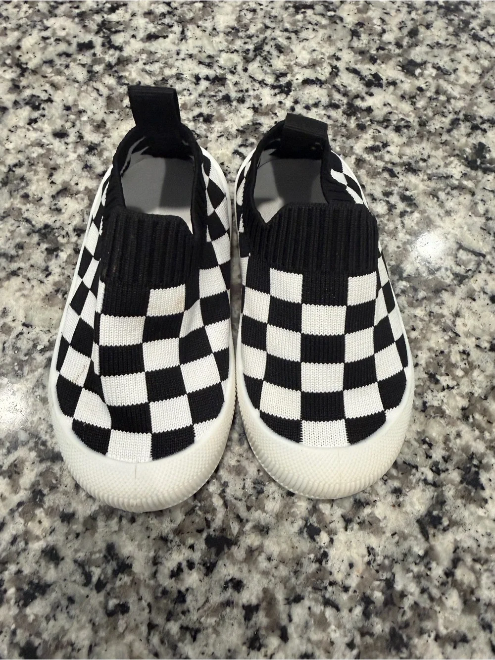 Kids Black & White Check Slip-On Sneakers